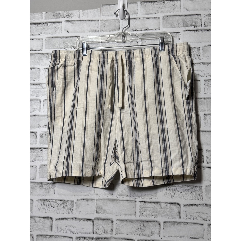 Goodfellow & Co Mens Gray Striped Linen Cotton Everyday Shorts 7in Inseam L NEW